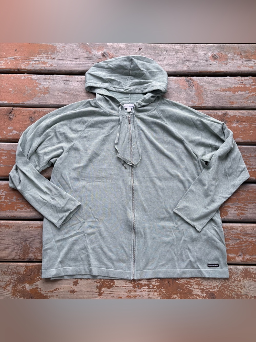Calvin Klein Jeans Light Green Full Zip Hooded Sweater - Size 2X